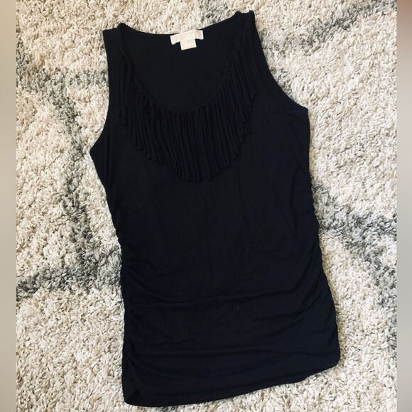 Michael Kors Black Fringe Neck Sleeveless Stretch Top S - Picture 2 of 5